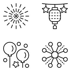 New Years Eve Vector Line Icon Set