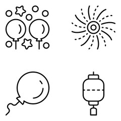 New Years Eve Vector Line Icon Set