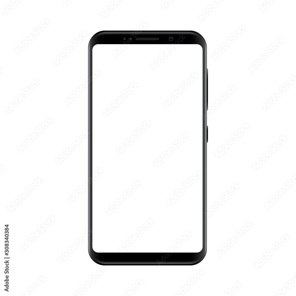 Poster Black smartphone with empty touch screen, model mobile - vector