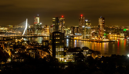 Fototapeta premium Nightly Skyline of Rotterdam as seen from the Euromast, the Netherlands