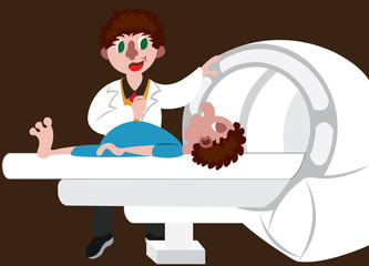 A medical practitioner trying a patient in a MRI Scan