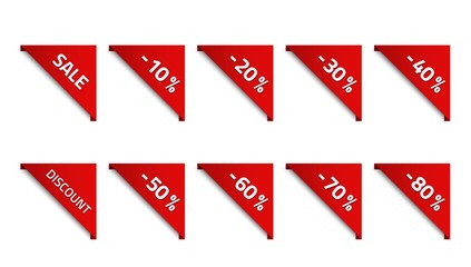 set of red corner label with discount offer. promotion ribbon banner design
