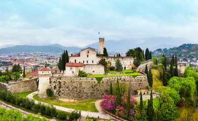 Fototapeta na wymiar Brescia Castle aerial panoramic view