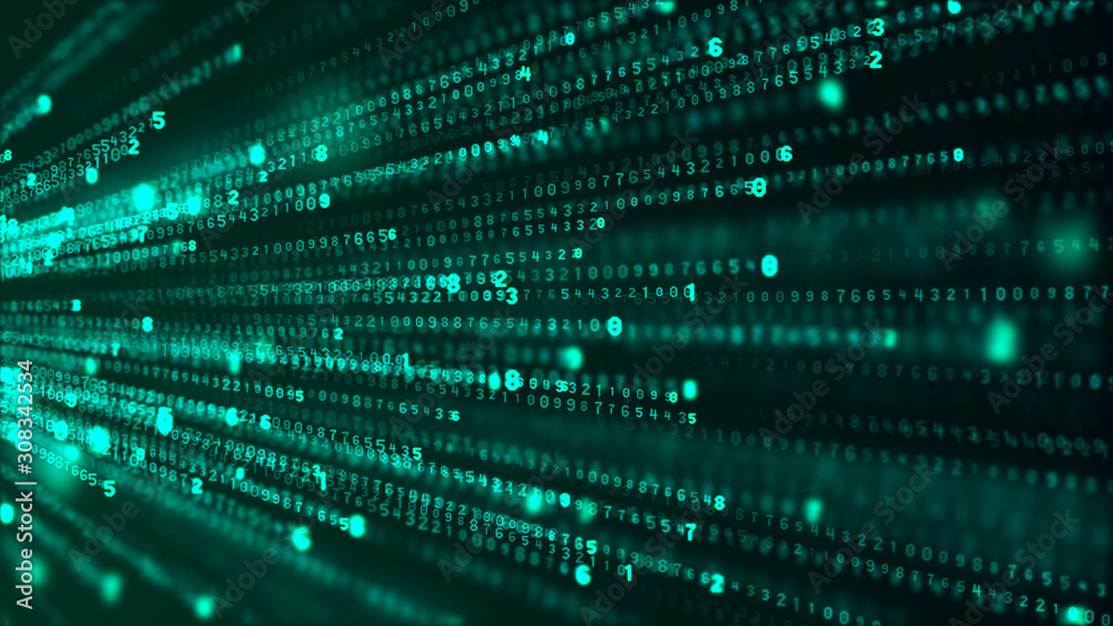 Fototapete Data technology background. Big data visualization. Flow of data. Information code. Background in a matrix style. 3D rendering.