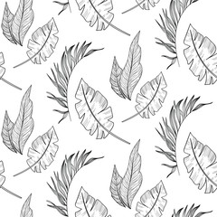 Floral hand drawn leaves and flowers seamless pattern