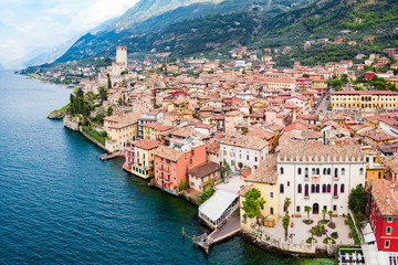 Malcesine aerial panoramic view, Italy