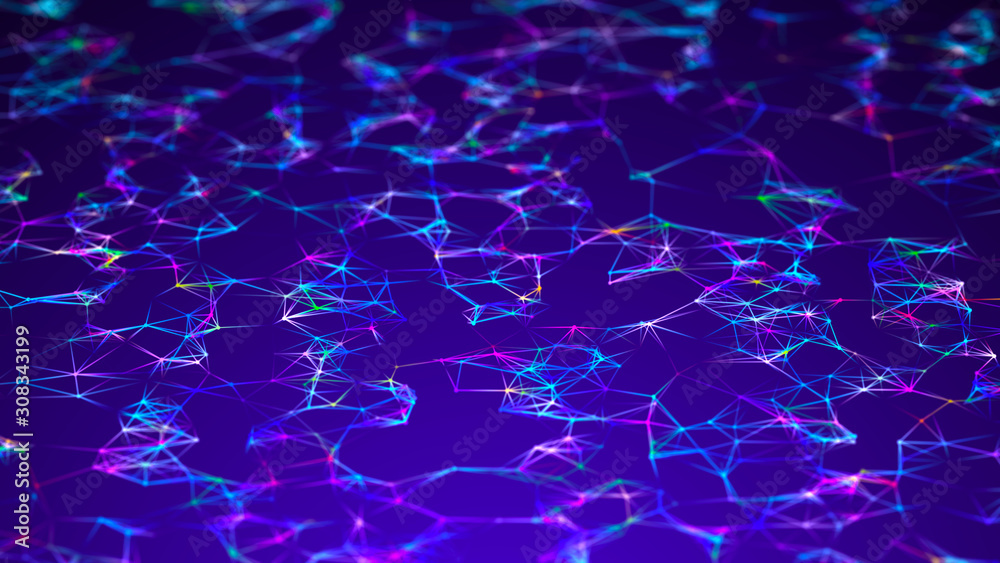 Poster Visualization musical sounds. Abstract technology background. Artificial intelligence. Science background. Big data visualization. 3D rendering.