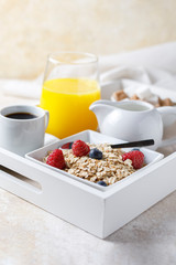 Healthy breakfast with juice and coffee