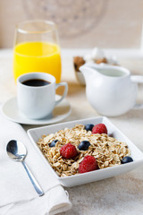 Healthy breakfast with juice and coffee