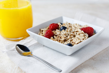 Healthy breakfast with juice and coffee