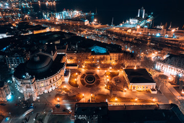 Night view of the opera house in Odessa