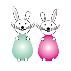 happy easter bunnies isolated on white background