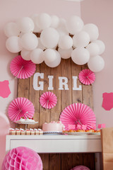 It's a girl. Baby shower. Decoration for party.