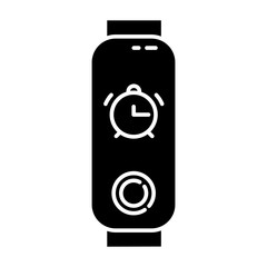 Fitness tracker with alarm clock function glyph icon. Wellness device with waking up option. Active lifestyle gadget with timepiece. Silhouette symbol. Negative space. Vector isolated illustration