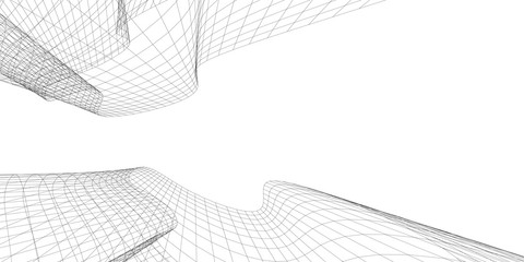 Architecture building construction. Linear 3d illustration. Concept sketch