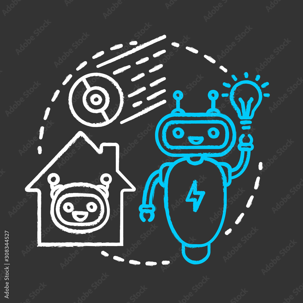 Wall mural robots and technology chalk concept icon. smart house management idea. innovations for apartment. ar