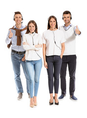 Fototapeta premium Team of technical support agents on white background