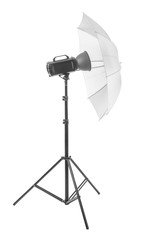 Professional lighting equipment for photo studio on white background