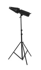 Professional lighting equipment for photo studio on white background