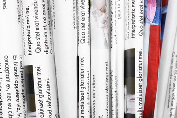 Many different newspapers, closeup view