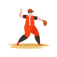 Obraz premium Baseball player throw ball, vector sport illustration