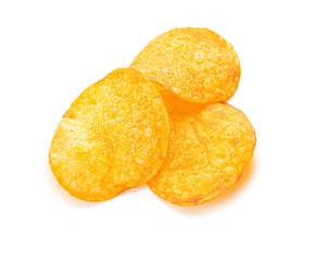 Tasty potato chips on white background