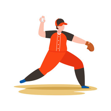 Baseball player throw ball, vector sport illustration
