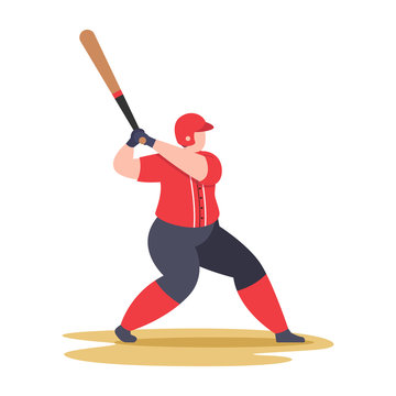 Baseball player swing baseball bat, vector sport illustration