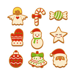 Gingerbread cookies vector illustration set