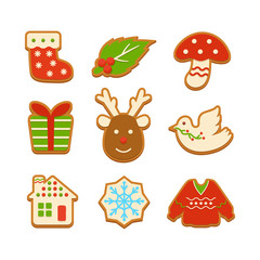 Gingerbread cookies vector illustration set
