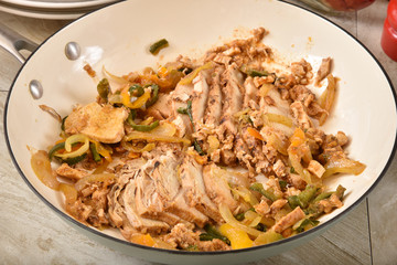 Chicken fajita in a skillet