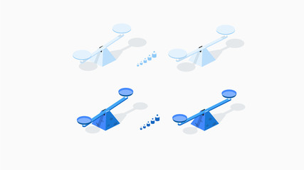 Set of isometric scales. Vector weigher collection.