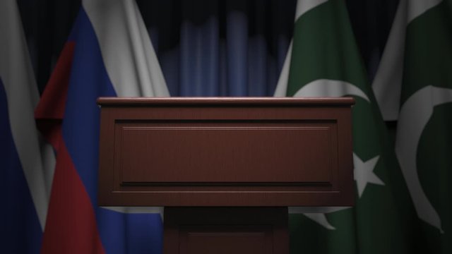 Many flags of Pakistan and Russia, 3D animation