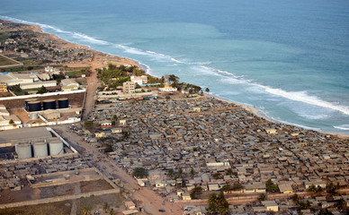 Aerial view of Lomé, capital of Togo. African country located in West Africa. year 2014 - obrazy, fototapety, plakaty