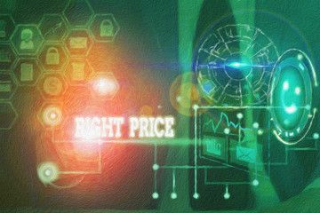 Fototapeta premium Conceptual hand writing showing Right Price. Concept meaning the amount of money that it is reasonable for the product Picture photo network scheme with modern smart device