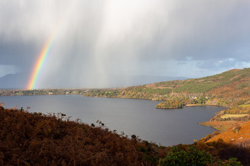 Rainbow and Rain Clouds over Caragh Lake in County Kerry, Ireland