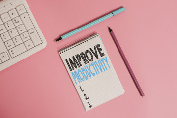 Conceptual hand writing showing Improve Productivity. Concept meaning to increase the machine and...