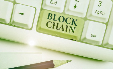 Conceptual hand writing showing Block Chain. Concept meaning system in which a record of...