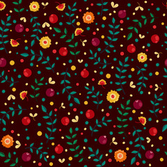Vector dark pattern with pomegranate and leaves