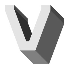 Letters and numbers - isometric cubic font 3d, front top down right view - bright gray letter V - vector