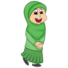 Muslim girl in green - cute and beautiful vector illustration