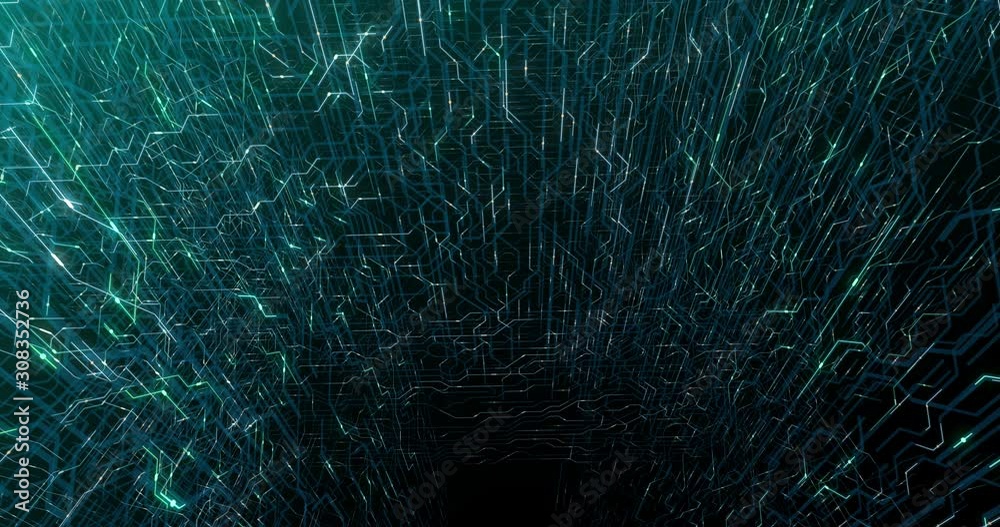 Poster 4k seamless loop of printed circuit board (pcb) in motion. artificial intelligence (ai), data mining