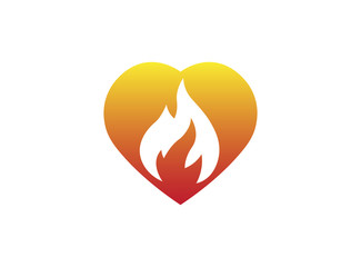 fire burning inside a heart for logo design illustration on white background