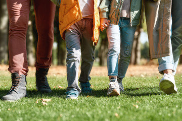 Fototapeta premium Family time . Cropped photo of a family holding hands while walking together in the park