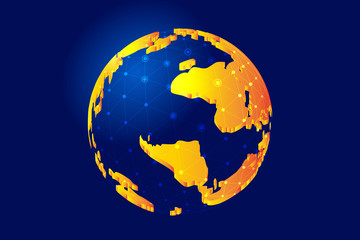 Dot and line links, three-dimensional golden earth, globalization, international technology, finance, finance concept creative materials