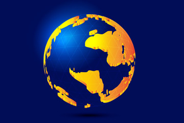 Dot and line links, three-dimensional golden earth, globalization, international technology, finance, finance concept creative materials