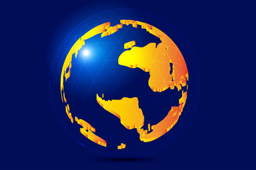 Dot and line links, three-dimensional golden earth, globalization, international technology, finance, finance concept creative materials