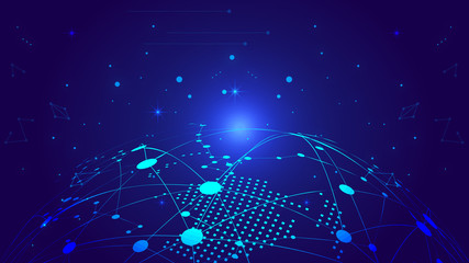 Digital earth, point and line connection, innovative technology polygon network connection concept