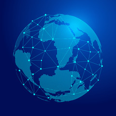 Naklejka premium Digital earth, point and line connection, innovative technology polygon network connection concept