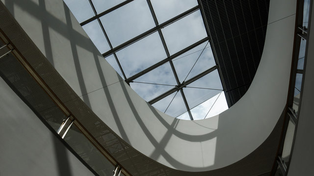 GDYNIA, POMERANIA REGION / POLAND - 2018: Shoppin center RIVIERA - Modern architecture of the interior of a public building